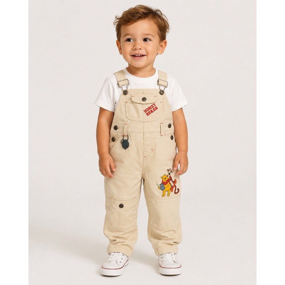 VTG 90s Disney Winnie the Pooh 100 Acre Collection Cargo Overalls 2T Khaki